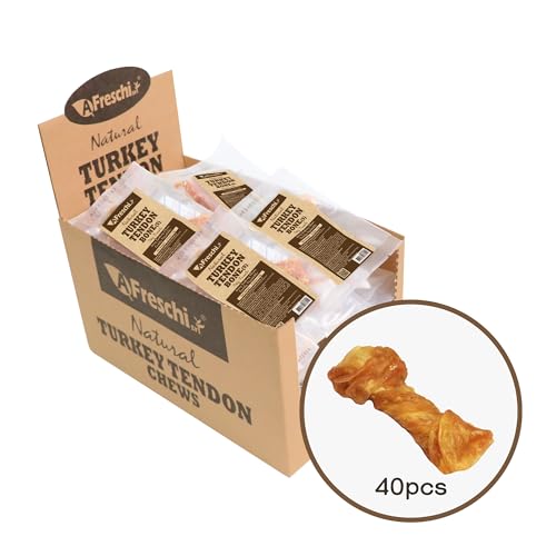 Afreschi Natural Turkey Tendon Bone (S) 40 Units/Box, Dog Treats for Signature Series, All Natural Human Grade Puppy Chew, USA-Sourced Turkey Tendon, Hypoallergenic, Rawhide Alternative