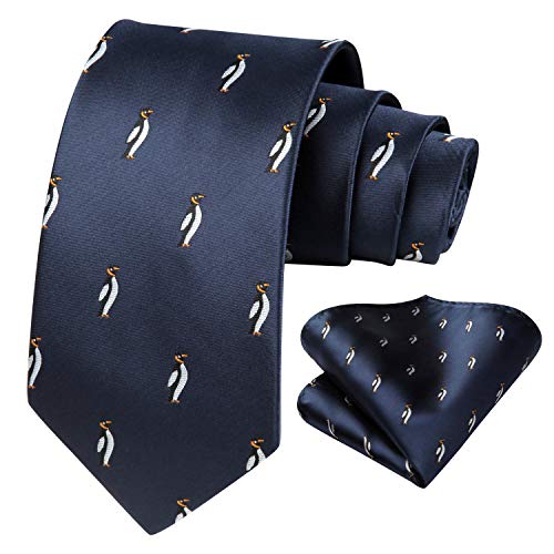 Image of HISDERN Ties for Men Classic Animal Tie and Pocket Square Set Jacquard Woven Silk Neckties Handkerchief Wedding Party