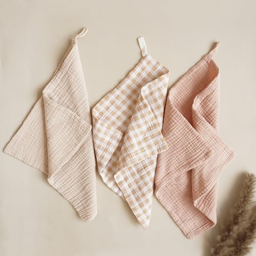 Image of Konssy Baby Muslin Washcloths 7-Pack, 100% Cotton Baby Bath Washcloths, Soft & Absorbent Wash Cloths and Burp Cloths for Newborn Kids Girls & Boys, 11x11 inches