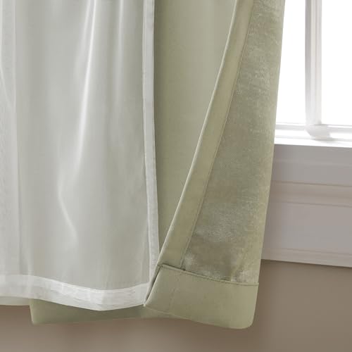 Image of TOWN & COUNTRY LUXE Talia Double Layer Indoor Curtains, Sheer and Room Darkening Blackout, Grommet Top, Energy Efficient, 2-Pack Set, 52 inchx120 inch, Sand