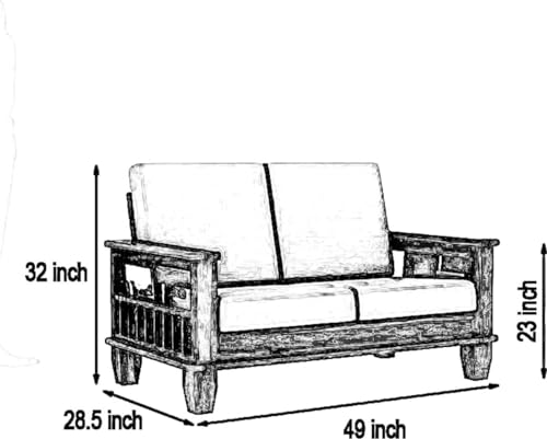 Image of Solid Sheesham Wood Sofa Set 2 Seater|Wooden 2-Person Sofa Set|Sofa Sets for Living Room|Two Seater Sofa Set with Side Magzine & Newspaper Holder|Rosewood, Honey Brown