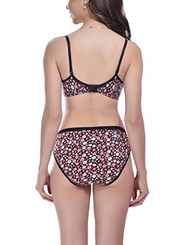 Image of FIMS - Fashion is my style Women Cotton Blend Floral Print Padded Non-Wired Bra Panty Set Full Coverage Lingerie Set Multicolor See Main Image to Check How Many Sets You Will Get