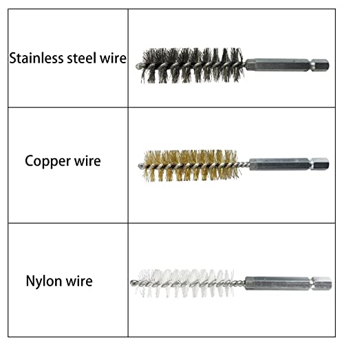 Image of 6 Pieces Stainless Steel Bore Brush Set in Different Sizes, Twisted Wire Cleaning Brush with 1 /4 Inch Hex Shank for Power Drill Impact Driver (8, 10, 12, 15, 17, and 19mm)
