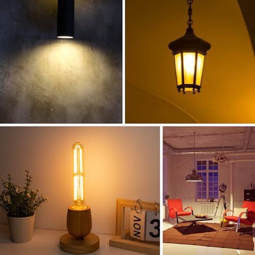 Image of Tubular Light Bulb 7.3 Inch Dimmable T10 LED Bulb E26 6W 60 Watts Edison Bulbs Amber 2200K Warm White,185mm Long for Wall Sconces, Pendant, Livingroom, 4-Pack