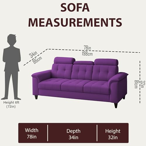 Image of Casaliving Ella 3 Seater Sofa Set for Living Room (Purple Colour Fabric) Premium Fabric Sofa