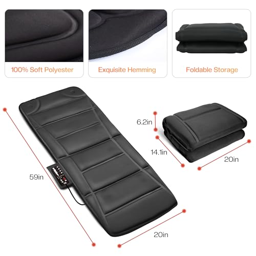 Image of CILI Massage Mat Full Body,Massager Chair Pad,10 Vibration Motors & 5 Massage Modes,Back Massager for Bed,Massage Mattress Pad for Back,Heating Pad with Auto Shut Off, Gifts for Men,Women,Black