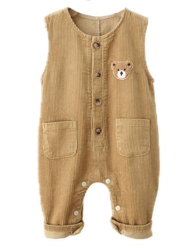 Echinodon Baby Corduroy Overall Toddler Cotton Dungarees Bib Pants Adjustable Overalls Khaki-8