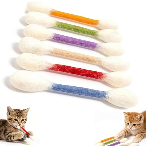 Cotton Swabs Cat Toys with Catnip 6Pack Giant Kitten Chew Sticks for Indoor Boredom Durable Big Kitten Chew Dental Teething Ropes Big Interactive Felt Kitty Kicker Play Lover Gift Accessories (Mix)