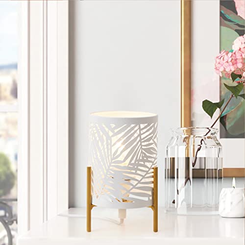 Lámpara de mesa decorativa con base trípode dorada y pantalla metálica blanca miniatura 7
