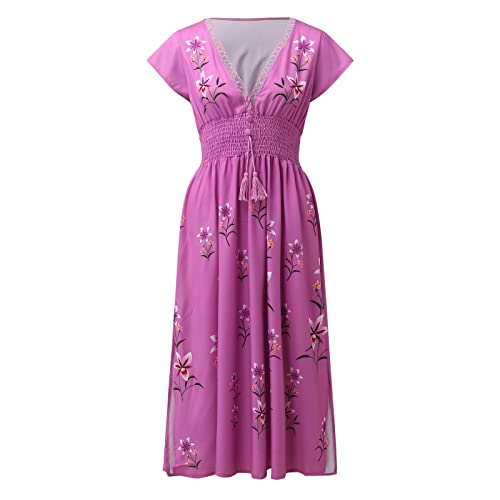 Robe d'été en mousseline imprimé floral coupe longue et fluide - 4