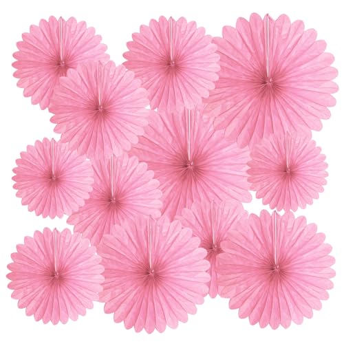 Image of 20 Pcs Pink Hanging Paper Fan, Hanging Honeycomb Round Paper Fans for Weddings, Birthdays, Valentine's Day, Baby Showers, Classroom, Events Ceiling Party Supplies Decorations