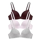 Eleplus 3 Pieces Lightly Lined Wireless Bras for Women Comfy Plunge T Shirt Bra Pack Mixcolor3,36A