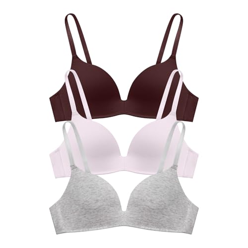 Eleplus 3 Pieces Lightly Lined Wireless Bras for Women Comfy Plunge T Shirt Bra Pack Mixcolor3,34A