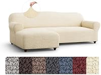 Paulato Stretch Sectional Sofa Slipcover – 1-Piece L Shape Couch Cover – Machine Washable Bi-Elastic Furniture Protector – Cream (Left-Facing Chaise)
