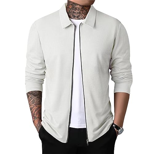 Mens Casual Cardigan Sweaters Lapel Collar Solid Color Long Sleeve Jackets Full Zipper Closure Button Up Pullover Top Shirts2