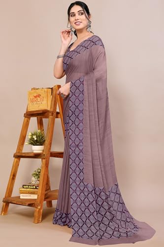 Image of MIRCHI FASHION Women Saree Ethnic Motif Print Chiffon | Breathable Lightweight Plain Weave Sari for Office and Daily Use (Available in 20 Designs)