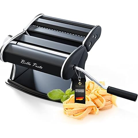 TRUE KITCHEN® Nudelmaschine manuell Bella Pasta schwarz Pasta maker für Lasagne, Ravioli, Spaghetti und Tagliatelle I Komplett aus Edelstahl Cover