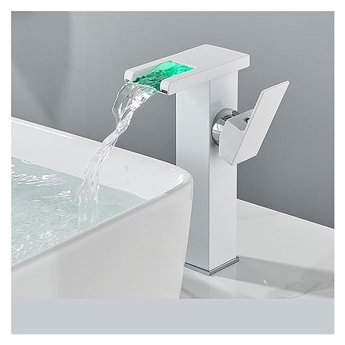 Robinet de salle de bain cascade LED mitigeur noir sur pont à indicateur thermique de couleur