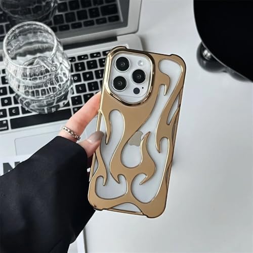 iPhone 17 16 15 14 13 12 11 Pro Max 用メッキ中空炎模様シリコン電話ケース耐衝撃放熱