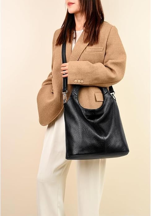 Image of Crossbody Bag for Women, Black Tone Shoulder Handbag for Women, Grain Texture with Inner Padded Pocket Handbag