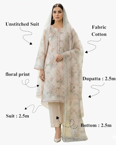 Image of KTI Women Floral Printed Cotton Suit for Women Unstitched - 2.5m Ethnic Salwar Suit Dress Material