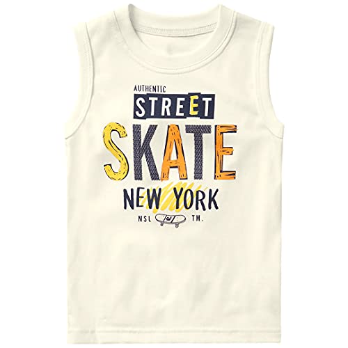 Conjunto camiseta regata e bermuda em moletom leve, Marisol, meninos, Off white, 4