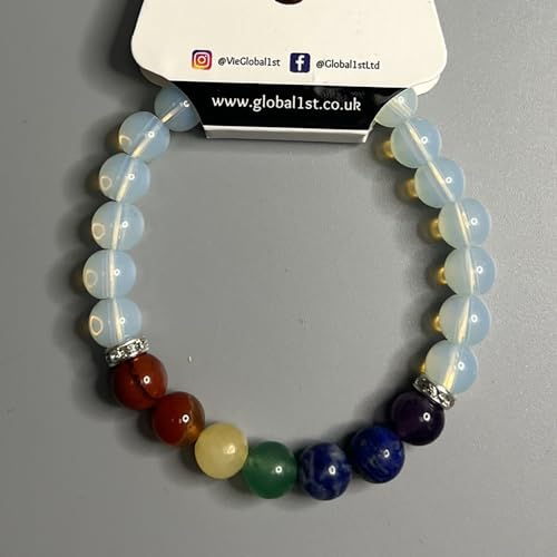VIE Crystal Bracelet, 7 Chakra Beads, Opalite, Natural - Image 2