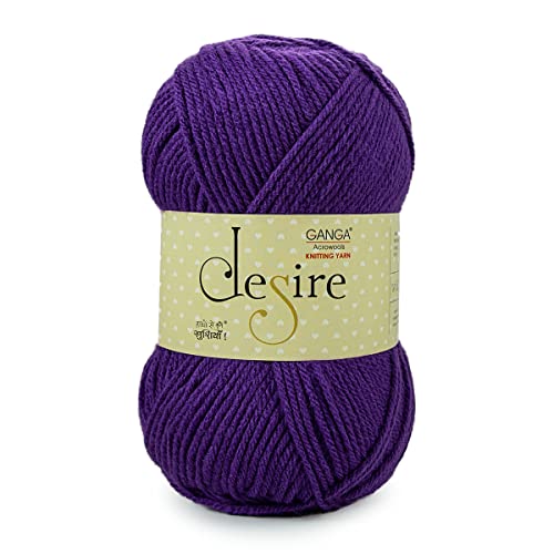 Image of Ganga Acrowools Acrylic Desire Hand Knitting and Crochet Yarn. Pack of 1 Ball - 100Gms. Shade No - Dsr009, Purple