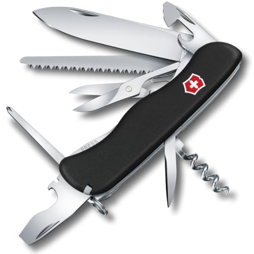 VICTORINOX Schweizer Taschenmesser Outrider, 14 Funktionen, Multitool mit Feststellklinge, Dosenöffner, Schraubendreher 3 mm, Korkenzieher, Schwarz