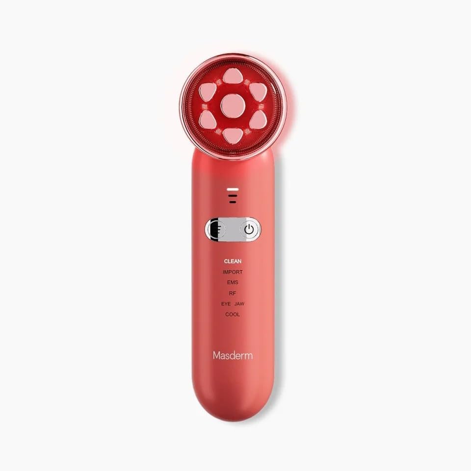 MASDERM - Masajeador Facial Eléctrico 7 en 1, Aparato de Radiofrecuencia y Luz LED, Tratamiento Facial Reafirmante y Antiedad Mujer, Efecto Lifting para Cara y Cuello, Piel Firme y Radiante