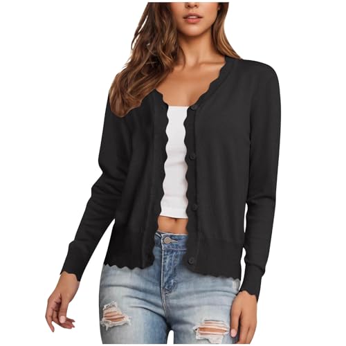 Women's Cardigan Sweater V Neck Lightweight Button Front Knit Tops Black - image 1