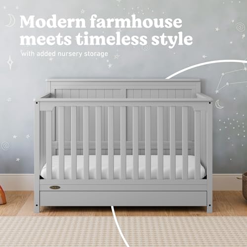 Graco Hadley 5-in-1 Convertible Crib with Drawer, Pebble Gray - image 3