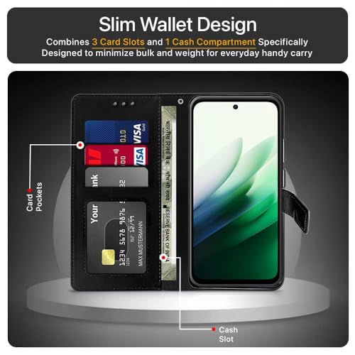 Image of WOW IMAGINE Shock Proof Flip Cover Back Case Cover for Mi Redmi 15 5G (Flexible | Leather Finish | Card Pockets Wallet & Stand | Black)