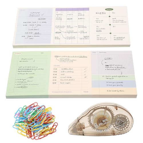 Post It Notes, 2 Pack Sticky Notes Record Cards with Glue Tape Roller and Paper Clips, School Stationery Supplies Study Essentials Sticky Notes Set for Office Memo, to Do List, Daily Reminder (S1)