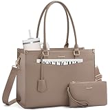 LOVEVOOK Laptoptasche Damen 15.6 Zoll 2-in-1 Handtasche Groß, Elegante Business Aktentasche und Arbeitstasche, PU Leder Lehrertasche, Shopper Tasche, Schultasche für Uni, Schule - Khaki