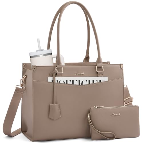Image of LOVEVOOK Laptop Bag for Women, 2-in-1 Tote Purse with Clutch & Cup Holder, Waterproof Briefcase for Work Travel
