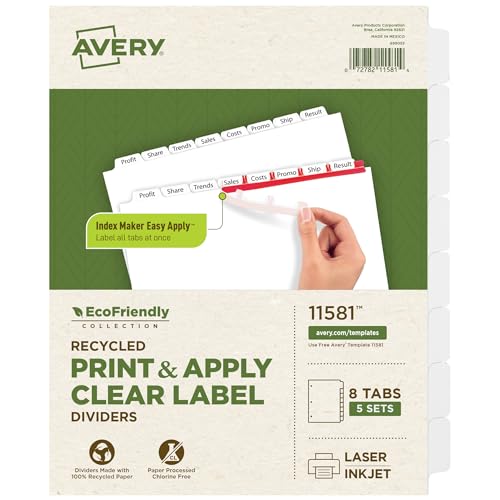 Intercalaires écologiques Avery 8 onglets bande étiquettes transparentes