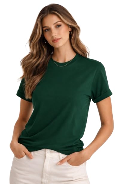 Image of Womens T Shirt Short Sleeve Crew Neck Casual Basic Shirt Soft Cotton Tee Relaxed Fit Lightweight Everyday Women Top Minimalist Style