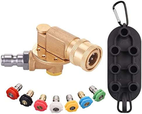 PWACCS Pressure Washer Pivoting Coupler Kit, 240 Degree Rotation, Pressure Washer Accessories Kit Including Gutter Cleaner Attachment and 7 Spray Nozzle Tips with Holder, 1/4" Quick Connect, 4500 PSI