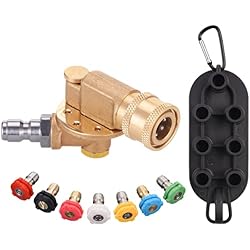 PWACCS Pressure Washer Pivoting Coupler Kit, 240 Degree Rotation, Pressure Washer Accessories Kit Including Gutter Cleaner Attachment and 7 Spray Nozzle Tips with Holder, 1/4
