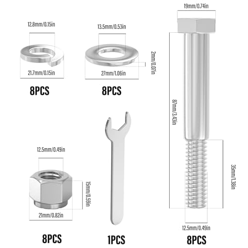 Image of 8PCS 1 /2 inch x 3-1 /2 inch 304 Stainless Steel External Hex Bolt, Half Threads Bolt with Nut and Spanner