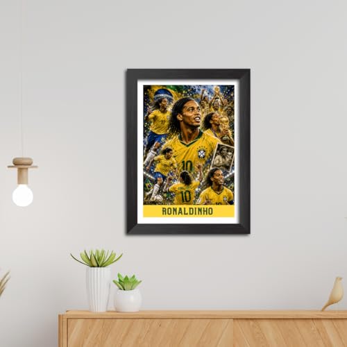 Image of TenorArts Ronaldinho Brazil Poster Worldcup Themed Laminated Photo Frame Painting with Matt Finish Black Texture (12 inches x 9inches)