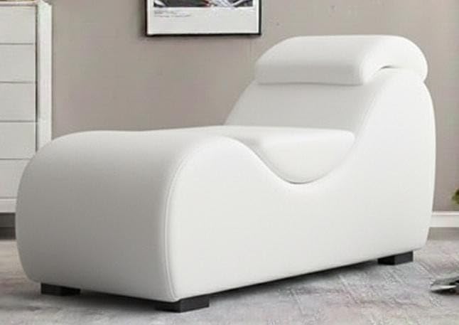 Image of SOUL CRAFT Sheesham Wood Leatherate Tantric Loung Chair, Yoga Chaise Lounge,Chaise Sofa Modern Lounge,Relaxing Chaise Lounge Chair, loveseats with Cushion (White)