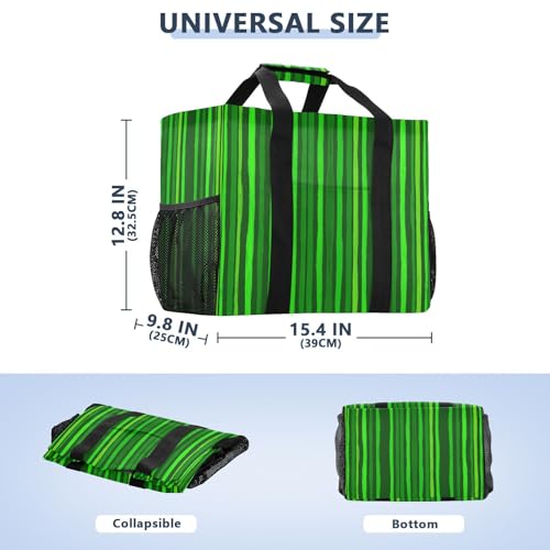 Green Stripes Reusable Grocery Bags Large Tote Bag Waterproof Canvas Organizer for Beach Picnic Laundry Travel3