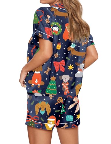Image of SHESHOW Satin Pajamas for Women Set Preppy Animals Pjs Short Sleeve Shorts 2 Piece Loungewear Sets XS-XXL