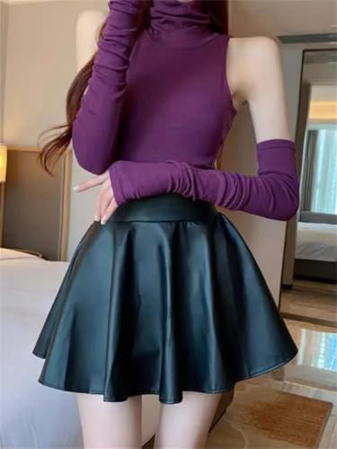 Women Elastic Mini Skirt Faux Leather Skirts2