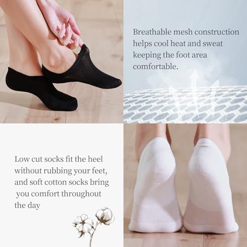 Image of 6 Pairs No Show Socks Womens Cotton Low Cut Non Slip Casual Socks Invisible Flat Boat Liner Socks (5-9 Size)