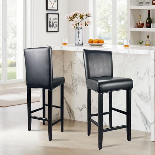Image of PU Leather Bar Stool Covers with Backs Waterproof Bar Stool Chair Covers