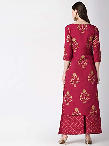 Image of Vaamsi Women's Polycrepe Gold Printed Kurta & Palazzo Set (PKSET1013 Red)