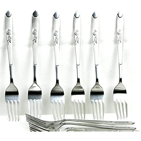 YSAMAX 6 x Stylish Stainless Steel Forks Cutlery Spare Dinner Table Forks, Dishwasher Safe Cover
